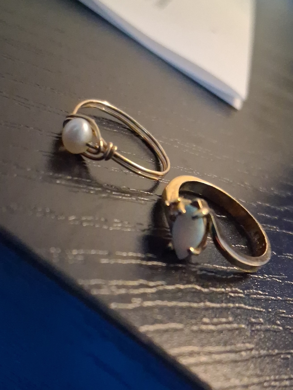 Vintage Gold Rings,  Opal, Pearl, Set Of 2